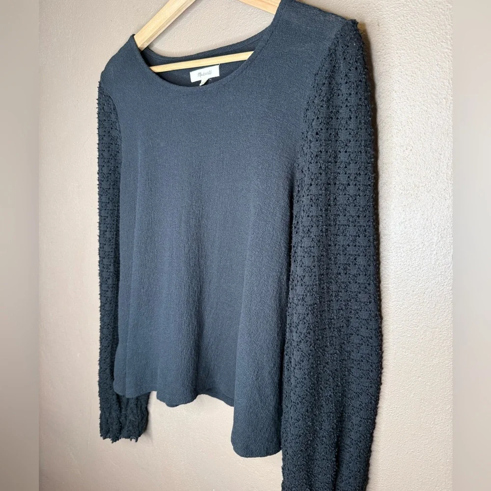 Madewell Texture & Thread Eyelet Mix Ruffle-Sleeve Top Sz Large Whimsigoth Boho - Picture 3 of 14